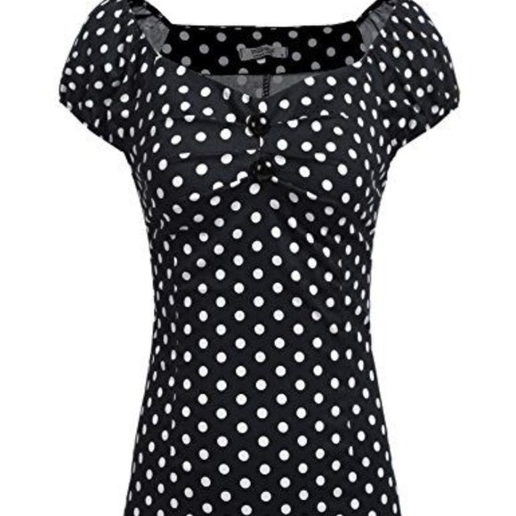 Elesol Tops - Women's Retro Polka Dot Blouse -Black